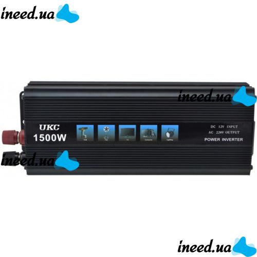 Автомобильный инвертор UKC 12V-220V 1500W, авто преобразователь напряжения тока 12В 1500Вт от аккумулятора и прикуривателя с защитой от перегруза