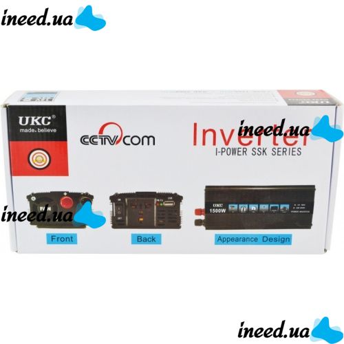 Автомобильный инвертор UKC 12V-220V 1500W, авто преобразователь напряжения тока 12В 1500Вт от аккумулятора и прикуривателя с защитой от перегруза