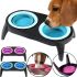 Non-slip Double Bowl Dougez Pet Bowl Set 2 in 1 for Food and Water on a Folding Stand for Dogs and Cats 600ml, Pet Feeder