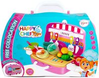 Дитячий ігровий набір Happy Chef 678 - 101А Іграшкова кухня у валізі на 21 предмет, валізка на колесах для гри в кухаря від 5 років Рожевий
