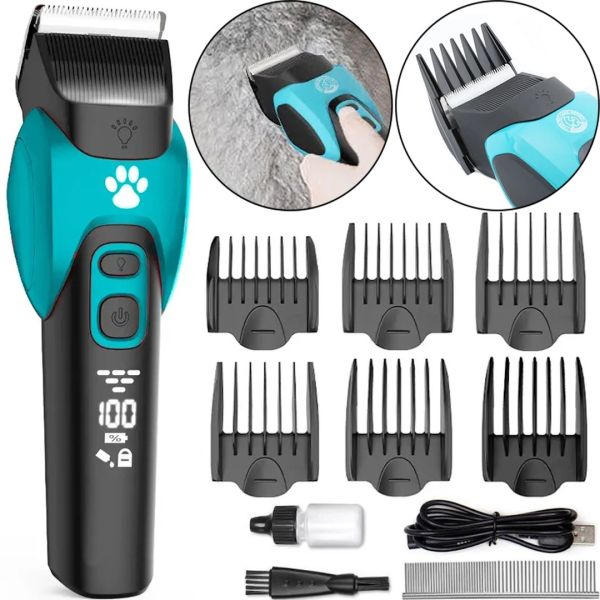 Rechargeable VGR V-208 6 Nozzles for clipping animals 3w, Wireless Trimmer for Dogs and Cats with Battery Display V208 Blue