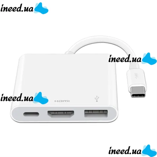Кабель, адаптер, конвертер Buro Type-C на HDMI, USB 3.0, Type C, 3 в 1 концентратор для устройств с Type с портом, Переходник hub разветвитель белый