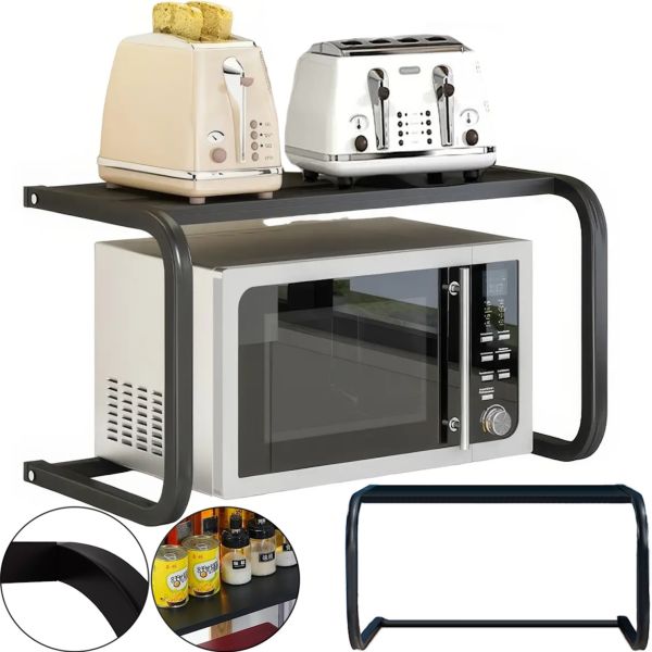 Настольная полка стеллаж для микроволновки Multifunctional Microwave rack AND979, Кухонный органайзер над микроволновой СВЧ печью для мелочей Черная