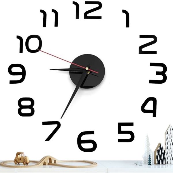 Настенные 3D часы Diy Clock XZ123 Black Сделай сам от 60 до 90 см большие самоклеящиеся 3Д часы объемные цифры на стену для дома, офиса Черные