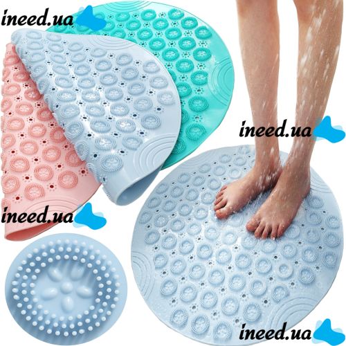 Нековзний килимок для душу Massage Foot Rad 35 см, силіконовий, масажний килимок-щітка для стоп, круглий, гумовий килимок для ванни на присосках