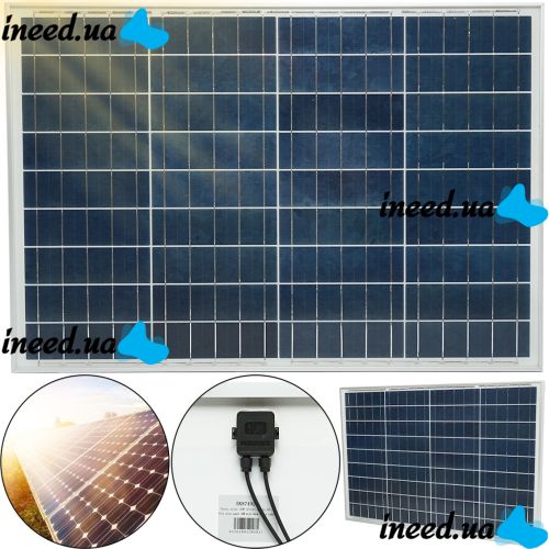 Універсальна полікристалічна сонячна панель Solar board Komaes 100w 18V 121x59x2. 5 см, Сонячна батарея KM(P)100 для зарядки від сонця Чорна