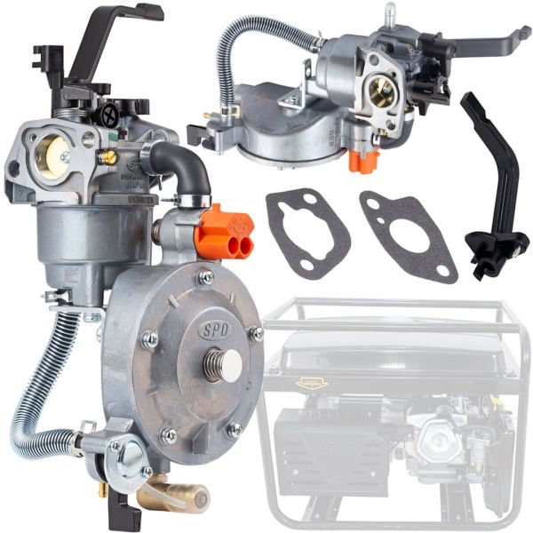 Gas carburetor for a 4-6 kW Dual Fuel Carburetor gasoline generator with a gas gearbox and a switch for two types of propane-butane fuel