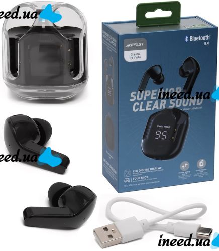Acefast T6 Wireless Bluetooth Headphones Vacuum Bluetooth In-ear Headphones with TWS Display Noise Canceling Headset and Microphone in the AT6 Buds Air 31 Case