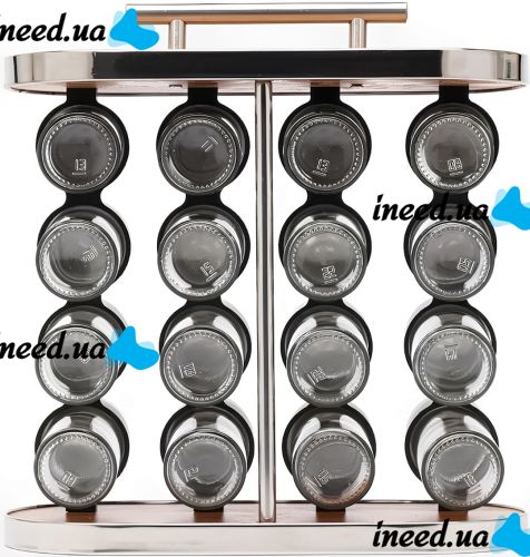 Набор баночек для хранения специй и приправ Spice Rack T013-16 полка органайзер на 16 отсеков, комплект емкостей для сыпучих продуктов на подставке