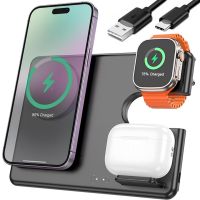 Wireless Charger Hoco Qi Geek Folding Black 3 in 1 Magnetic Charging Magsafe for Phone and Headphones IOS Android Type-C CQ1 Black
