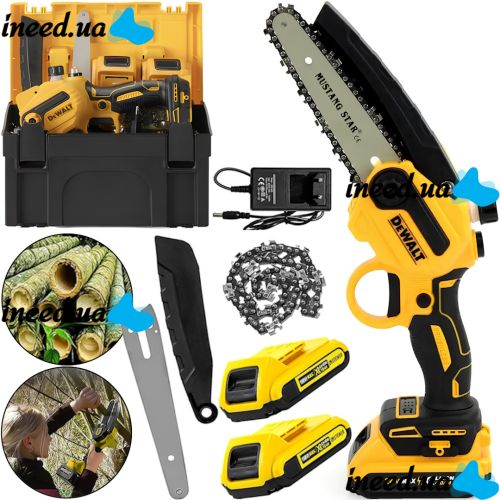 Аккумуляторная цепная мини пила DeWalt DCM160N 24V 4AH шина 20 см на 2 аккумулятора, электропила 8 дюймов с автоматической смазкой цепи в кейсе
