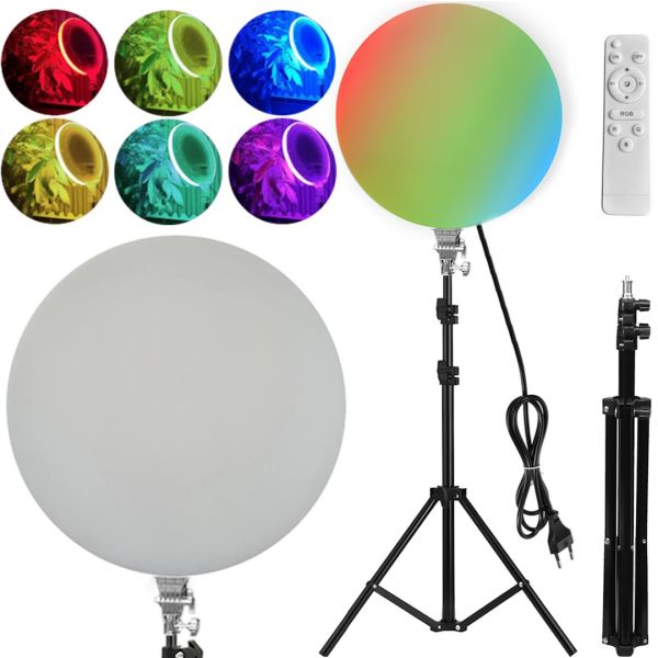 Цветная круглая LED лампа Fill Light GS-450 45см светодиодная разноцветная RGB селфи лампа 17 цветов с пультом ДУ и штативом для фото и видео от сети