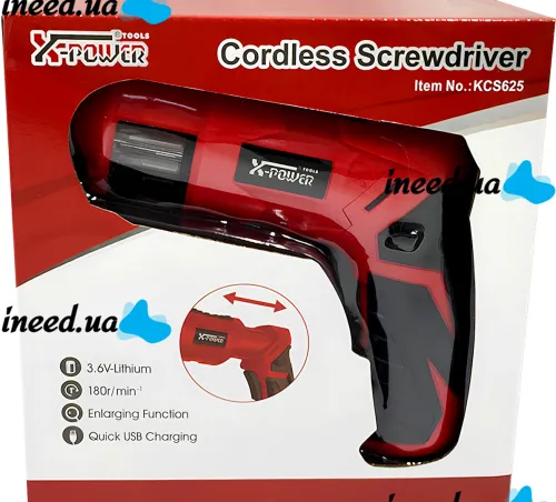 Беспроводная аккумуляторная отвертка X-POWER KCS625-Z6B 4 Нм электроотвертка револьверного типа 1300mAh электрическая с набором бит от USB Красная