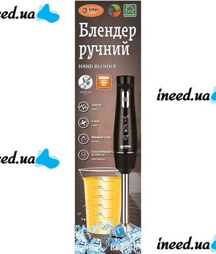 Занурювальний кухонний блендер Bitek BT-313B 1600W з пластиковою чашею на 600 мл електричний ручний подрібнювач Бітек від мережі BT313B Чорний