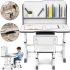 Bambi JU-5129 Convertible Children's Desk and Chair Set—Height-Adjustable Desk and Chair with Shelves and Backpack Holder, 26X-158, Gray
