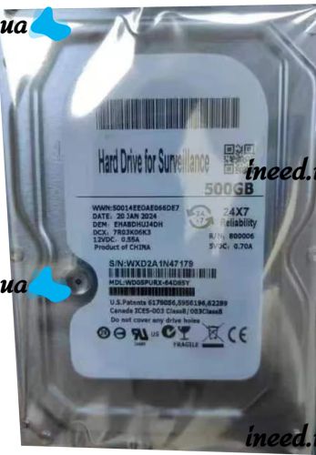 Hard Disc WD05PURX-64D85Y 500GB HDD SATAIII 3.5" Internal HDD for PC, Universal 64MB HDD for PC