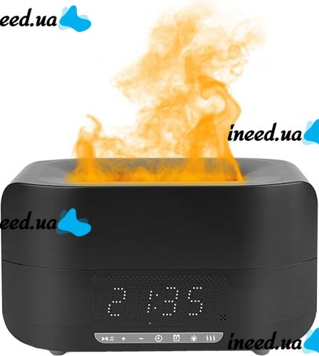 Ультразвуковий зволожувач повітря RGB Flame Aroma Humidifier H115A з ефектом полум'я Bluetooth колонка з LED годинами Аромадифузор нічник з пультом