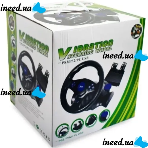 Vibration Steering Wheel 3-in-1 Universal Game Steering Wheel with Pedals and Gearbox for PC/PS2/PS3, Multimedia Sports Steering Wheel for PC