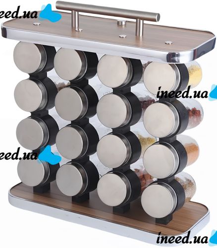 Набор баночек для хранения специй и приправ Spice Rack T013-16 полка органайзер на 16 отсеков, комплект емкостей для сыпучих продуктов на подставке