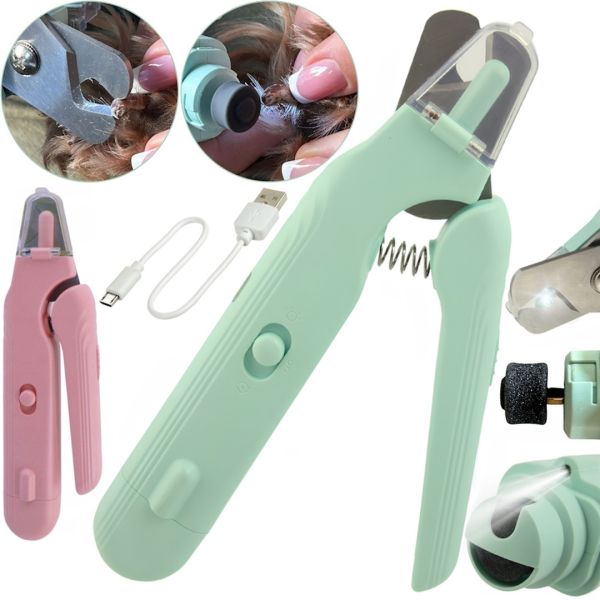 Триммер когтерезка Nail Cutter PC-666 2 в 1 триммер-пилка для стрижки когтей собак и котов, автоматическая пилка с ограничителем и подсветкой от USB