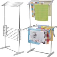 Дворівнева розкладна сушарка для білизни Mobile Folding Racks підлогова вертикальна складна вішалка, стійка сушка для одягу До 40 кг сіра