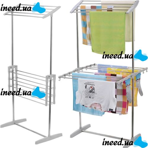 Дворівнева розкладна сушарка для білизни Mobile Folding Racks підлогова вертикальна складна вішалка, стійка сушка для одягу До 40 кг сіра