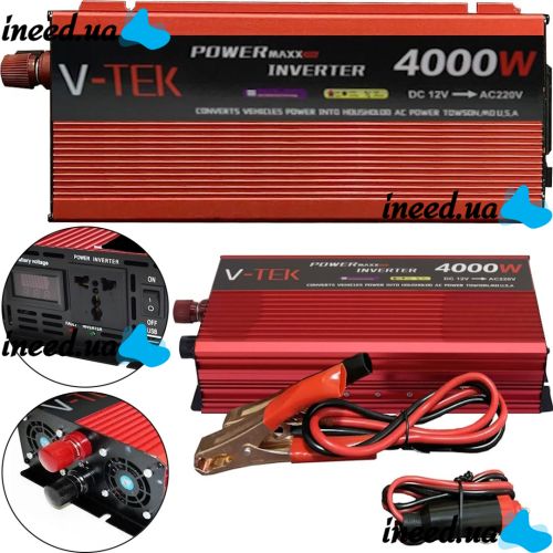 Автомобильный инвертор V-TEK VDK-4000W 12V-220V С LED-экраном и usb разъемом, Авто преобразователь напряжения тока от прикуривателя и аккумулятора
