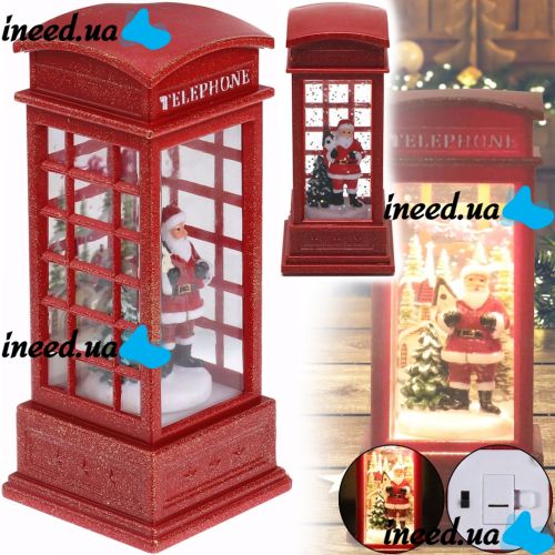 Santa Claus Christmas Lantern with Deer KM-1641 New Year Decorative LED Lamp, Battery Operated Telephone Booth Warm White