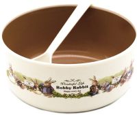Set of Children's Plates with Bobby Rabbit Spoons 12.4x5.7 cm Plastic Tableware Set 8 Items 4 Deep Plates 4 Spoons for Children Bobby Rabbit