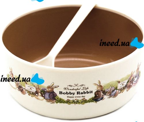 Set of Children's Plates with Bobby Rabbit Spoons 12.4x5.7 cm Plastic Tableware Set 8 Items 4 Deep Plates 4 Spoons for Children Bobby Rabbit