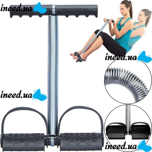 Пружинный эспандер Tummy Trimmer L1013 для мышц рук, живота и спины с креплением для ног, Спортивный тренажер Тами Тример для укрепления тела Черный
