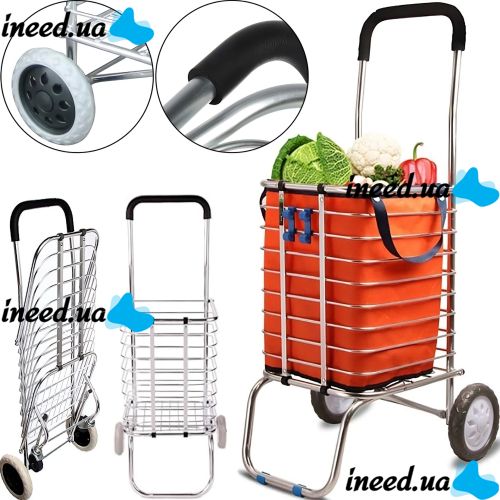 Folding Shopping Cart XS-2 with shopping basket up to 65 kg 42x39x91 cm, Household folding wheelbarrow basket on wheels with handle Silver