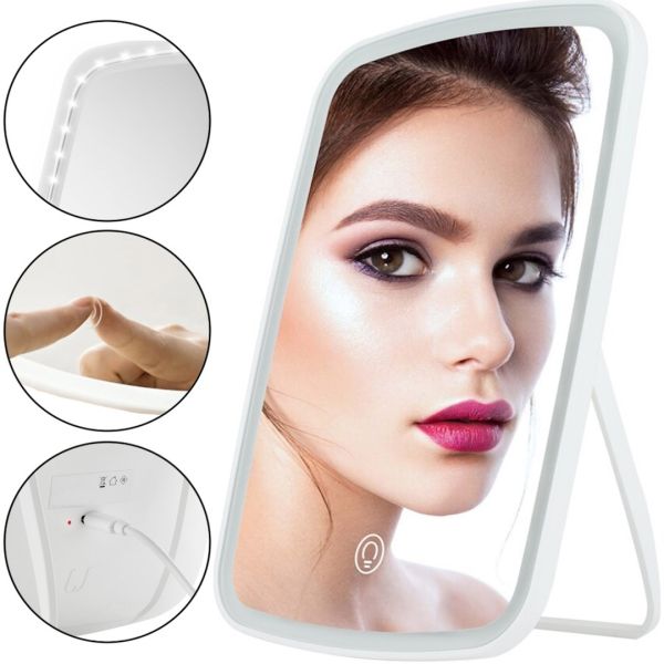 Cosmetic Touch Makeup Mirror Jordan Judy LED Xiaomi Rechargeable with Backlight , Table Mirror 33 LED on Stand White