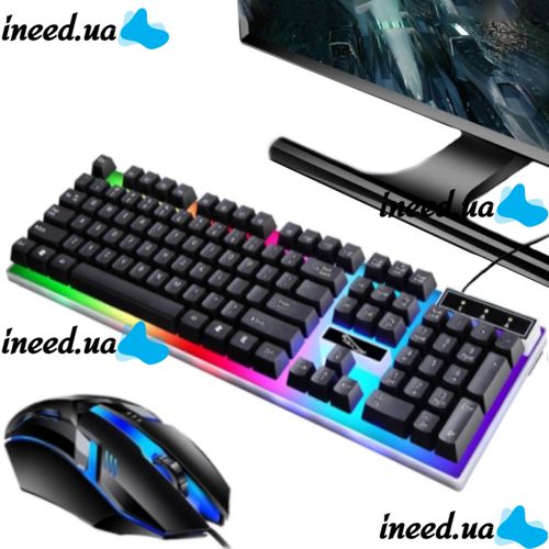 Ігровий набір Gaming ZGB G21B дротова ігрова клавіатура і миша для ПК з RGB світлодіодним підсвічуванням, Комп'ютерний комплект мишка і клавіатура