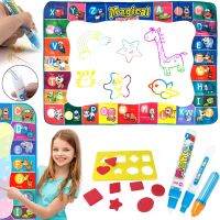 Children's Educational Water Drawing Mat Magical Aqua Mat 120x90 cm Gaming Waterproof Aqua Mat with Water Markers and Stencil