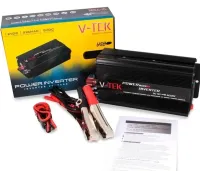 Автомобільний інвертор V-TEK PowerMaxx SSK-2000W 12V - 220V від прикурювача і акумулятора, Авто перетворювач напруги струму 12В 2000Вт, Чорний