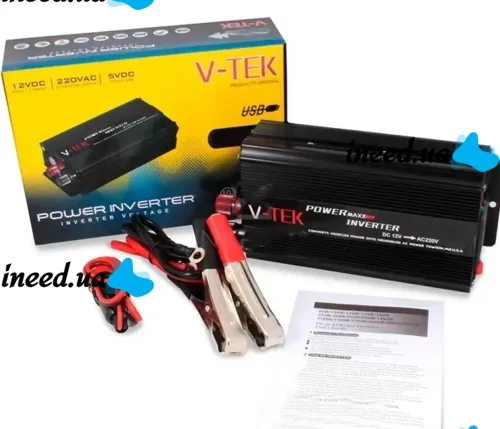 Автомобільний інвертор V-TEK PowerMaxx SSK-2000W 12V - 220V від прикурювача і акумулятора, Авто перетворювач напруги струму 12В 2000Вт, Чорний