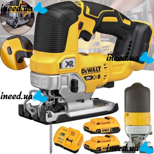 Аккумуляторный электролобзик DeWalt DCS331B 20V 2AH для фигурной резки дерева и металла с 2 аккумуляторами, Беспроводная лобзиковая пила Деволт