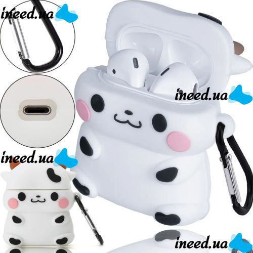Захисний протиударний чохол Case 3D Cute Cow корівка для навушників Apple AirPods Pro 1, 2 силіконовий кейс Корівка з повним захистом і карабіном