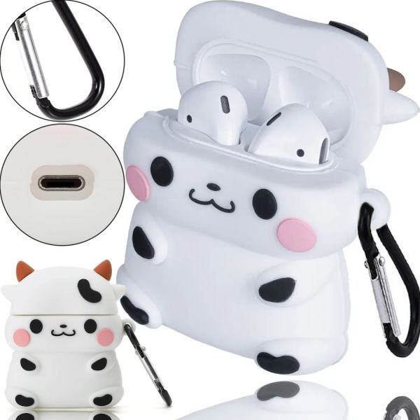 Защитный противоударный чехол Case 3D Cute Cow буренка для наушников Apple AirPods Pro 1, 2 силиконовый кейс Коровка с полной защитой и карабином