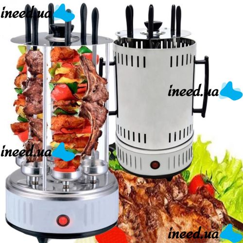 Domotec MS-7782 1000W vertical electric kebab maker for 6 skewers, Tabletop electric kebab maker for home with removable tray Silver