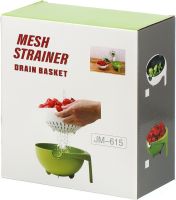Подвійний друшляк з мискою Mesh Strainer Drain Basket JM-615 2 в 1 зливна миска-друшляк з ситом, пластиковий Ківш для миття фруктів і овочів Зелений