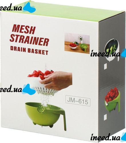 Подвійний друшляк з мискою Mesh Strainer Drain Basket JM-615 2 в 1 зливна миска-друшляк з ситом, пластиковий Ківш для миття фруктів і овочів Зелений