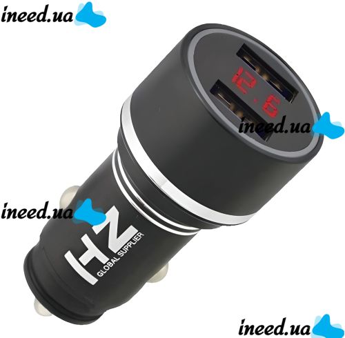 Автомобільний зарядний пристрій з вольтметром Car Charger HZ HC7 3.1 A, Адаптер для зарядки 2xUSB в прикурювач, Автозарядка з екраном Чорний
