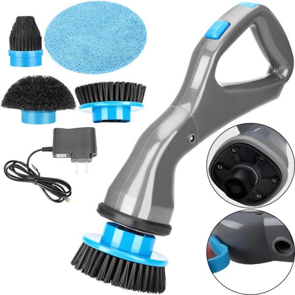 Беспроводная щетка для уборки Hurricane Muscle Scrubber 4 насадкия, Аккумуляторная чистящая щётка от USB с насадками для чистки поверхностей Серая