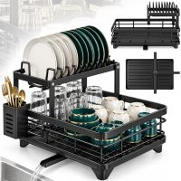 BauTech MA-336 Two-Tier Dish Dryer: Countertop Organizer with Automatic Drain Tray, 2-Tier Rack for Drying and Storage