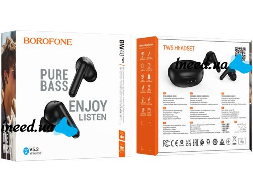 Бездротові Bluetooth навушники Double Borofone bw48 Enlighten сенсорні вакуумні навушники-гарнітура з шумозаглушенням і мікрофоном USB чорні