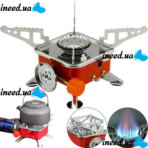 Tourist gas burner stove taganok Kovar MB-K202 for cooking with collet mounting for gas cylinders and piezo ignition Red