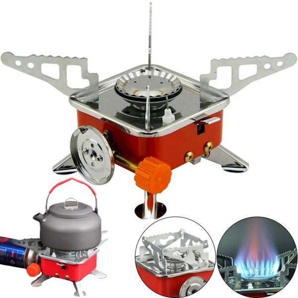 Туристическая газовая горелка плита таганок Kovar MB-K202 для приготовления еды с цанговым креплением под газовые баллоны и пьезоподжигом Красный