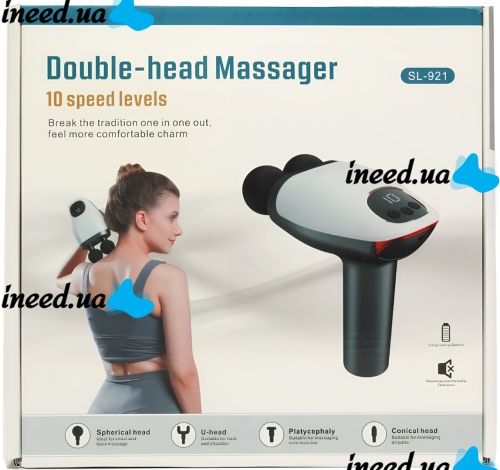 Ручной ударный массажер для мышц Massage Gun Maxtop MP-921 25W 1500мАч аккумуляторный двойной пистолет вибромассажер для всего тела с дисплеем USB